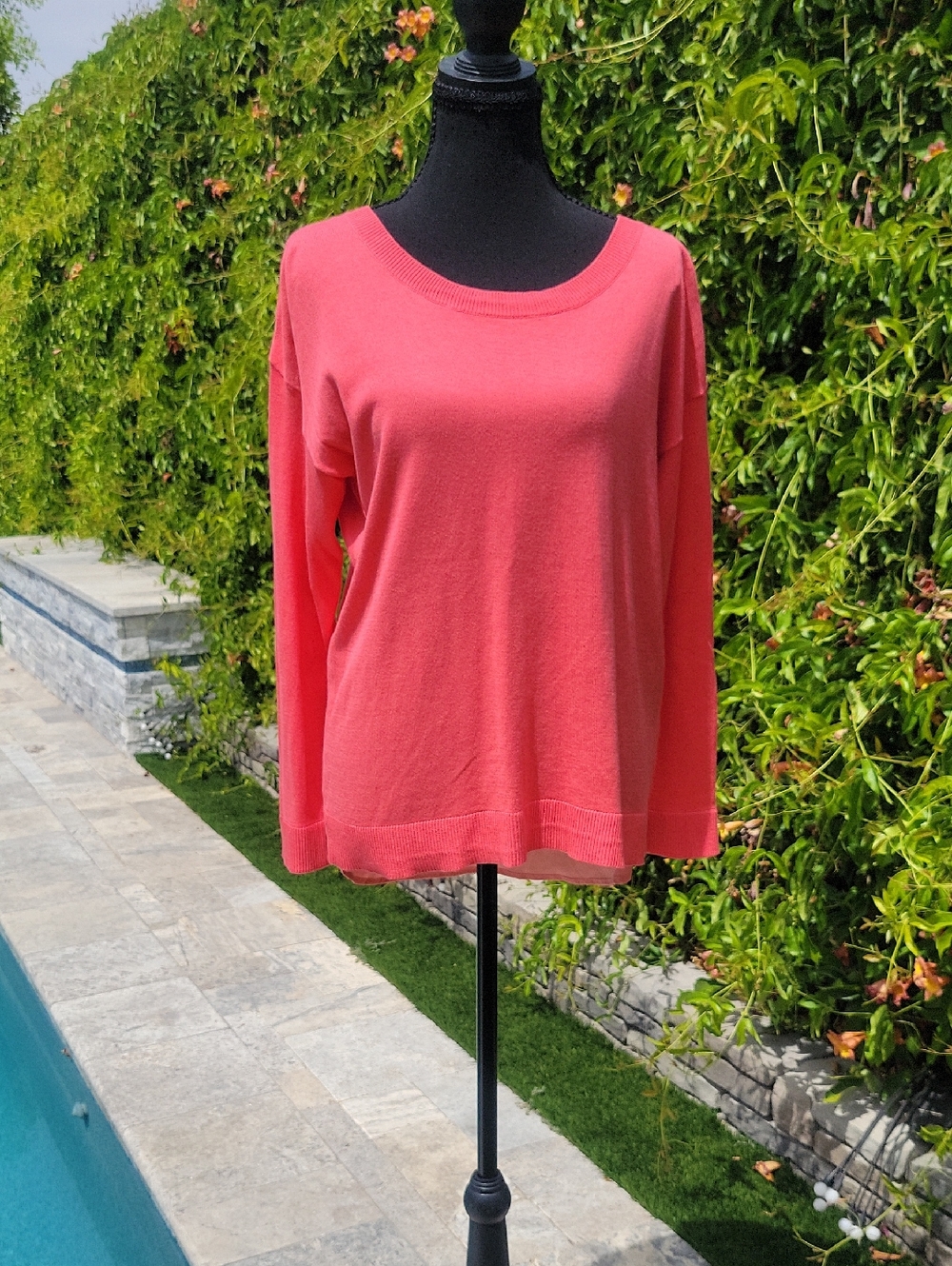 Coral long sleeve Layer Look Flowy Sweater Tunic Apt 9 Sz M